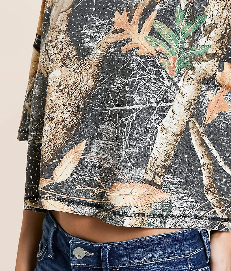 Rhinestone Camo Cropped T-Shirt