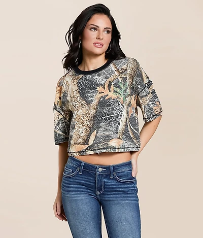 Rhinestone Camo Cropped T-Shirt