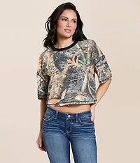 Rhinestone Camo Cropped T-Shirt