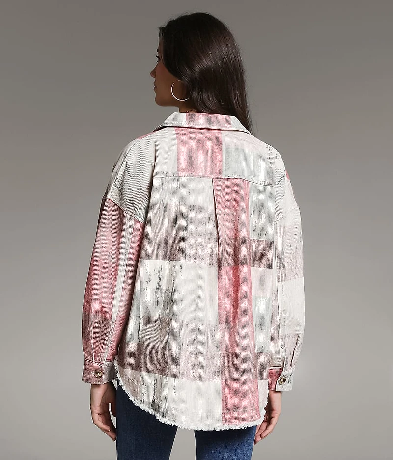 Washed Plaid Corduroy Shacket
