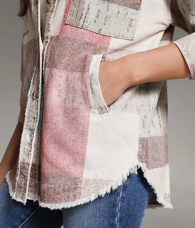 Washed Plaid Corduroy Shacket