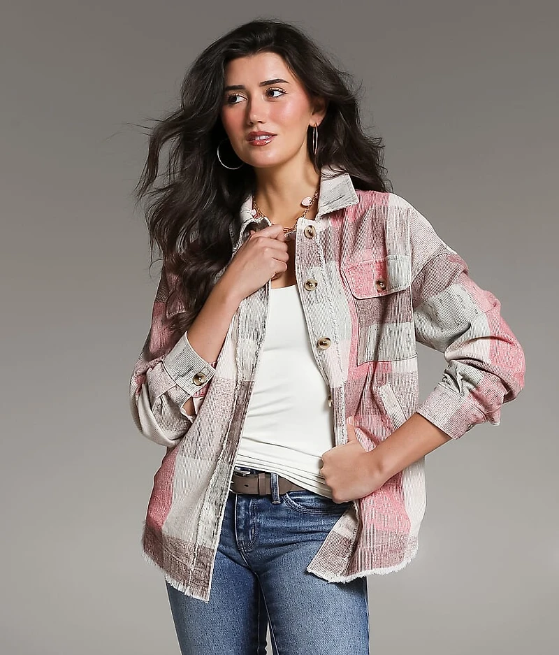 Washed Plaid Corduroy Shacket