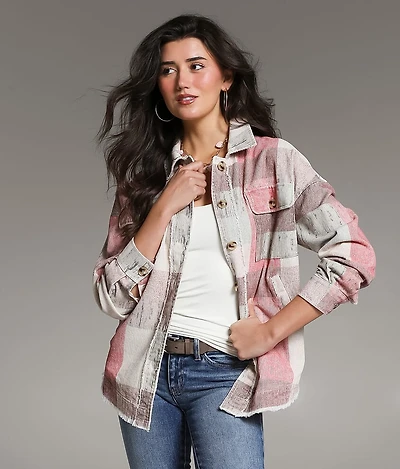 Washed Plaid Corduroy Shacket