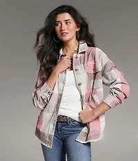 Washed Plaid Corduroy Shacket