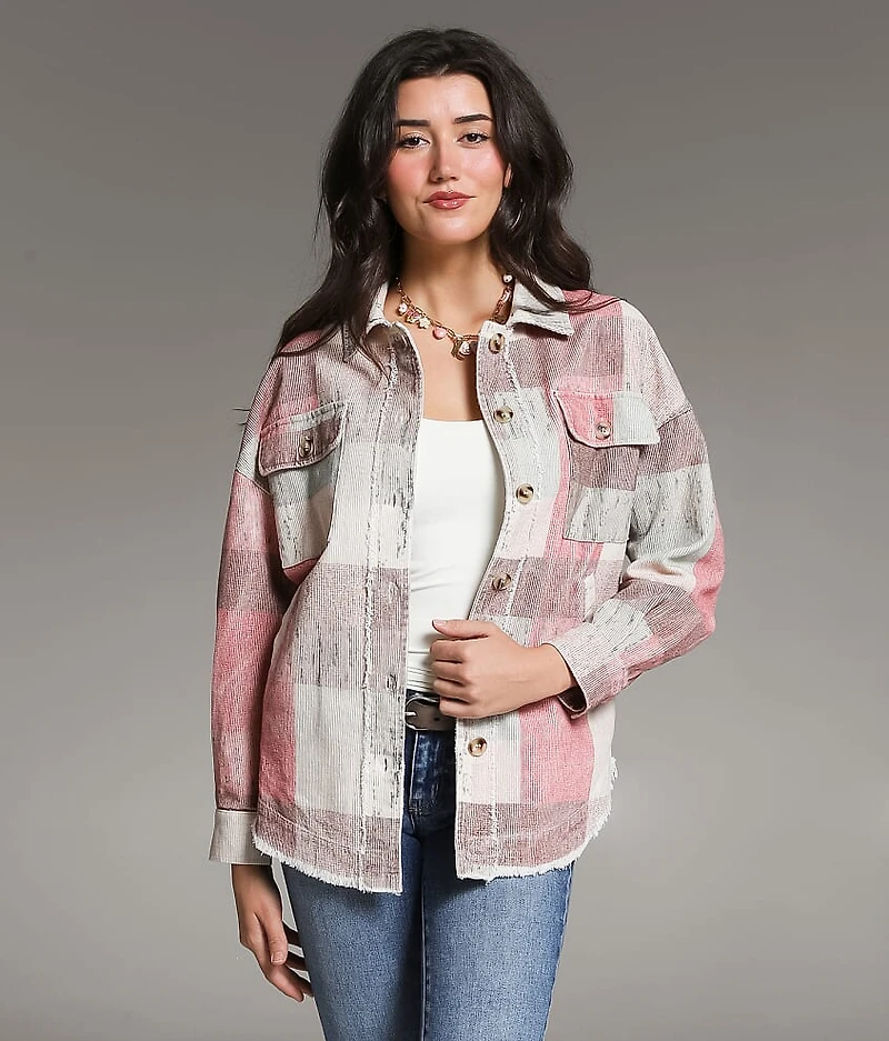 Washed Plaid Corduroy Shacket