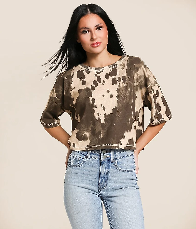 Cow Print Cropped T-Shirt