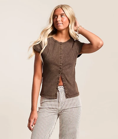 Pieced Raw Edge Washed Top