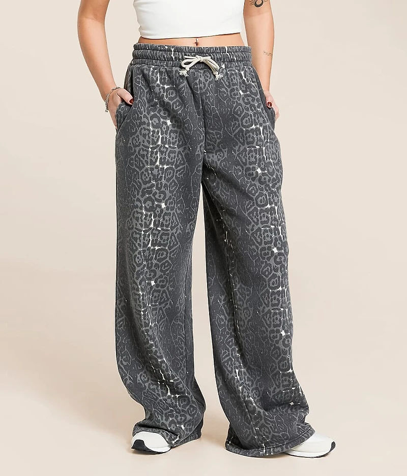 Washed Cheetah Wide Leg Sweatpant
