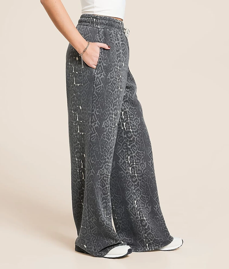 Washed Cheetah Wide Leg Sweatpant