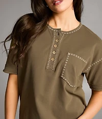 Embroidered Stitch Henley