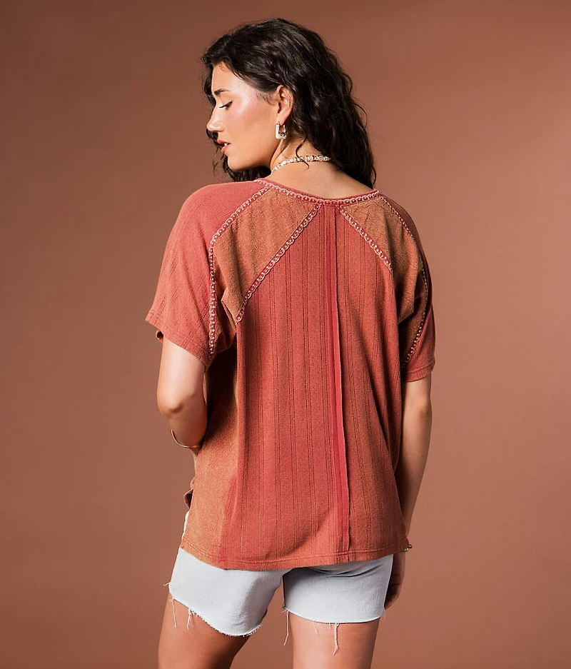 Pieced Floral Embroidered Top