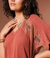 Pieced Floral Embroidered Top
