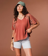 Pieced Floral Embroidered Top