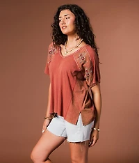Pieced Floral Embroidered Top