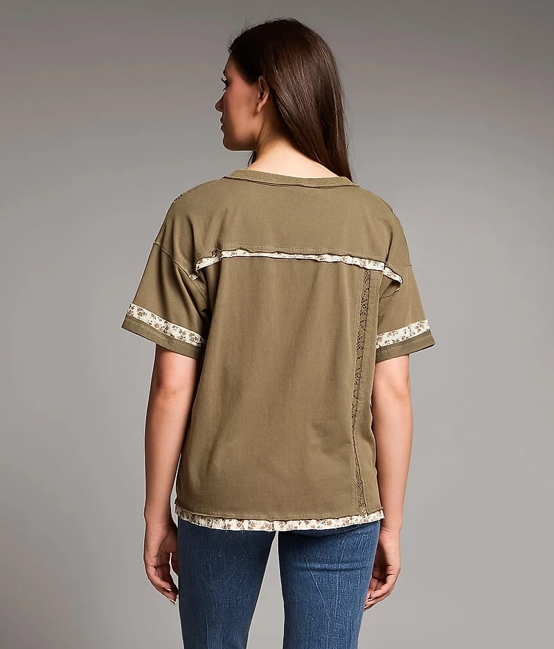 Floral Trim Henley Top