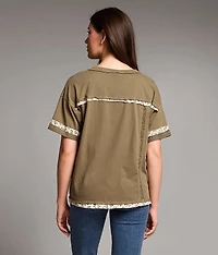 Floral Trim Henley Top