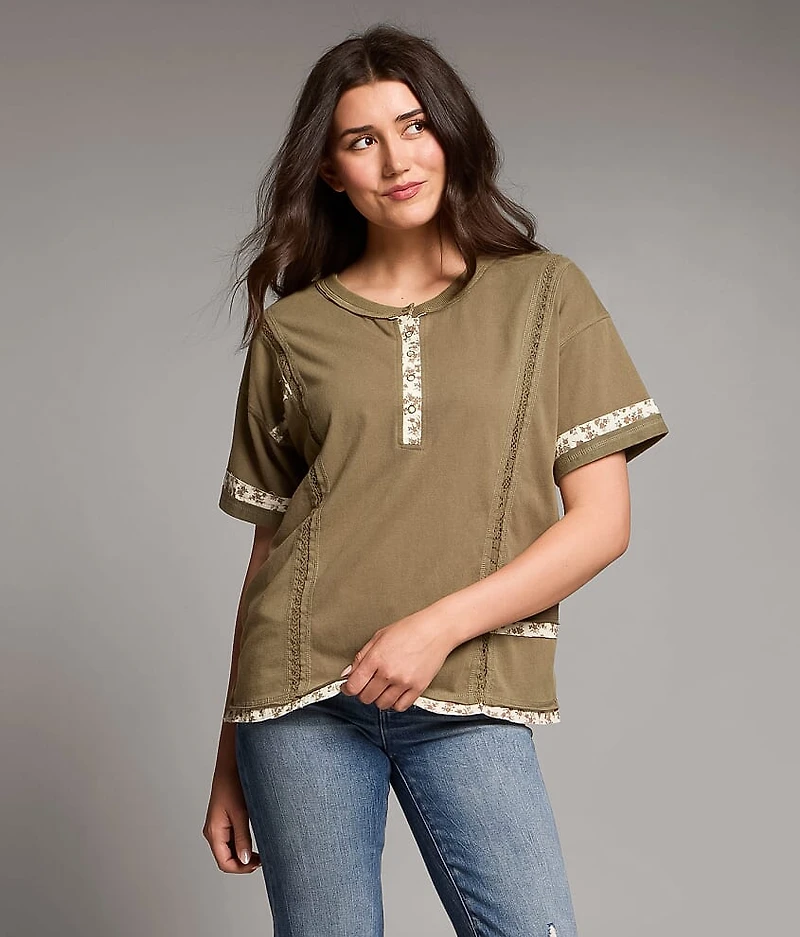 Floral Trim Henley Top