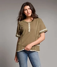 Floral Trim Henley Top