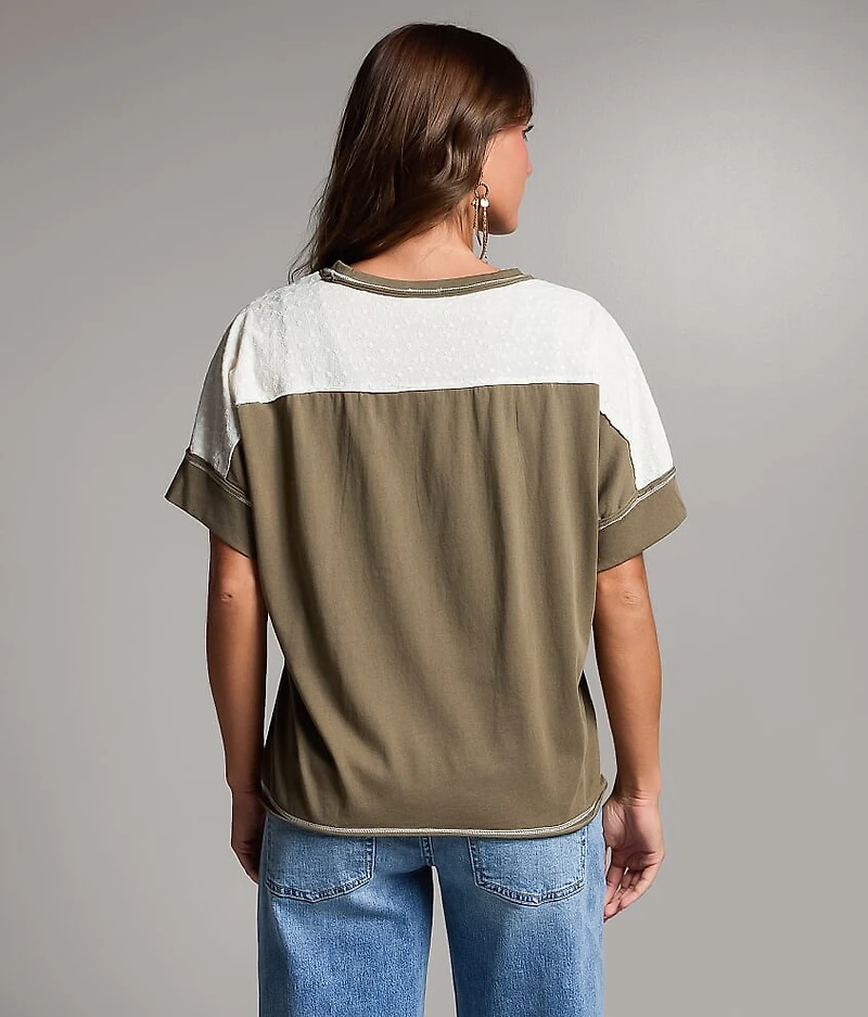 Raw Edge Pieced Camo Top