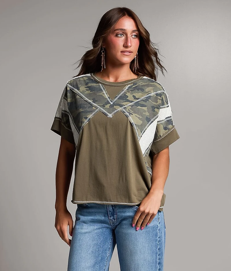 Raw Edge Pieced Camo Top
