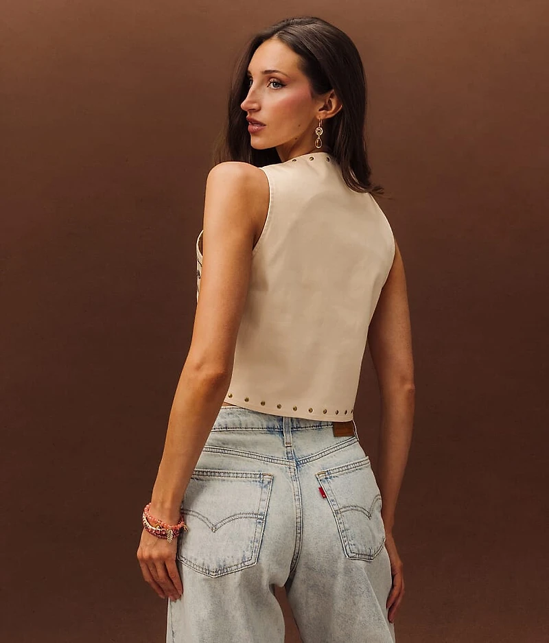 Studded Floral Denim Stretch Vest