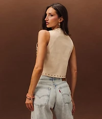 Studded Floral Denim Stretch Vest