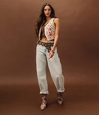 Studded Floral Denim Stretch Vest