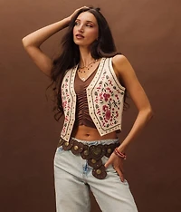 Studded Floral Denim Stretch Vest