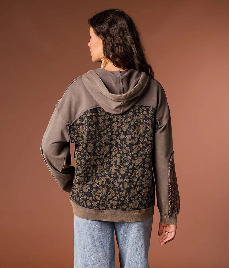 Pieced Floral Hooded Sweatshirt