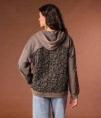 Pieced Floral Hooded Sweatshirt