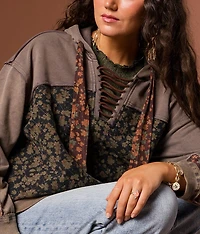 Pieced Floral Hooded Sweatshirt