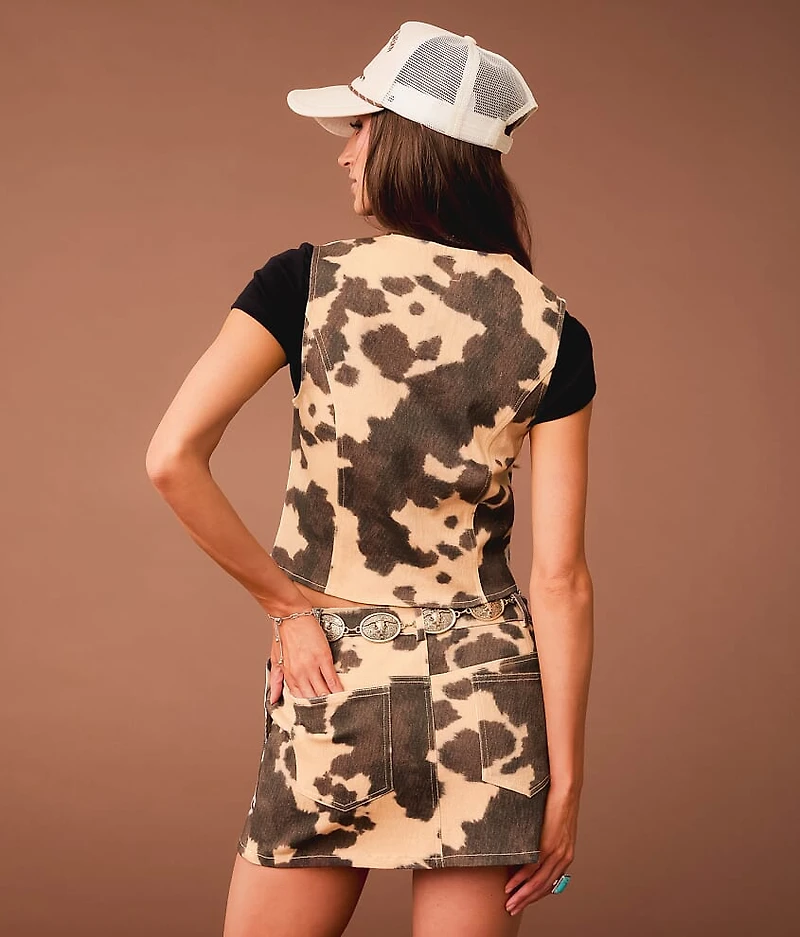 Cow Print Denim Vest