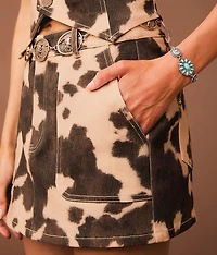 Cow Print Denim Mini Skirt