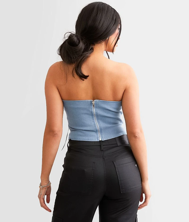 Rosette Denim Corset Tube Top