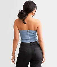 Rosette Denim Corset Tube Top