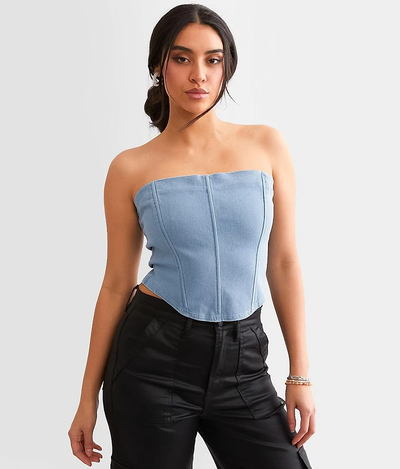Rosette Denim Corset Tube Top