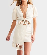 Asymmetrical Fringe Mini Skirt