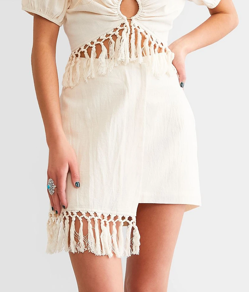 Asymmetrical Fringe Mini Skirt
