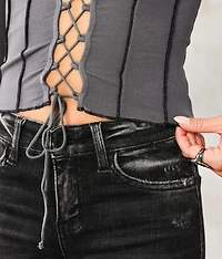 Lace-Up Mock Neck Cropped Top