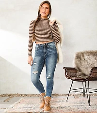 Striped Open Back Tie Cropped Top