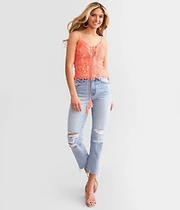 Lace-Up Crochet Tank Top
