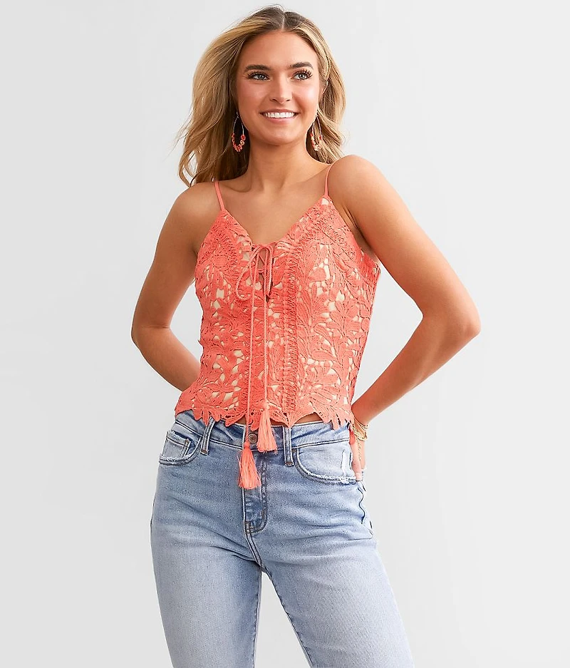 Lace-Up Crochet Tank Top