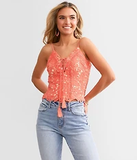 Lace-Up Crochet Tank Top