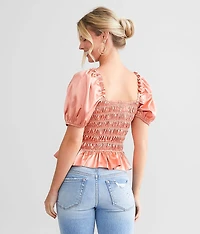 Smocked Satin Top