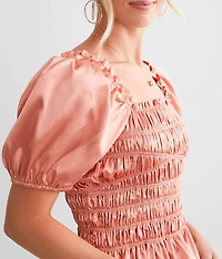 Smocked Satin Top