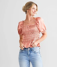 Smocked Satin Top