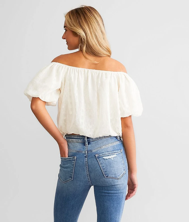 Metallic Striped Bubble Cropped Top