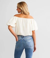 Metallic Striped Bubble Cropped Top