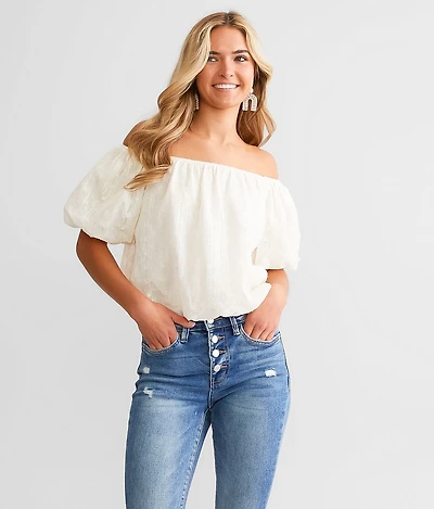 Metallic Striped Bubble Cropped Top