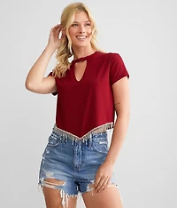 Rhinestone Fringe Keyhole Top